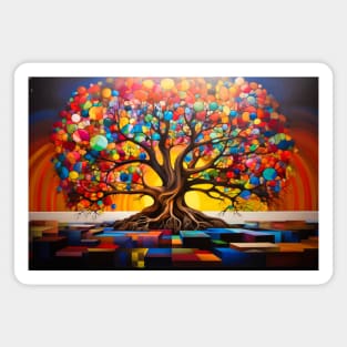 Tree Civilization Concept Abstract Colorful Scenery Painting Magnet